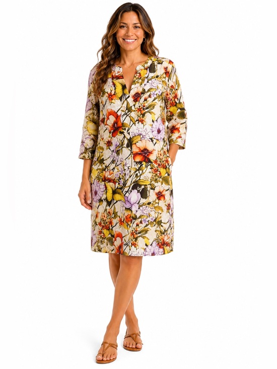 Chico's Dresses & Skirts - Chico’s 100% Linen Floral Shift Dress Size 1 US 8/10 Botanical Print Cottagecore
